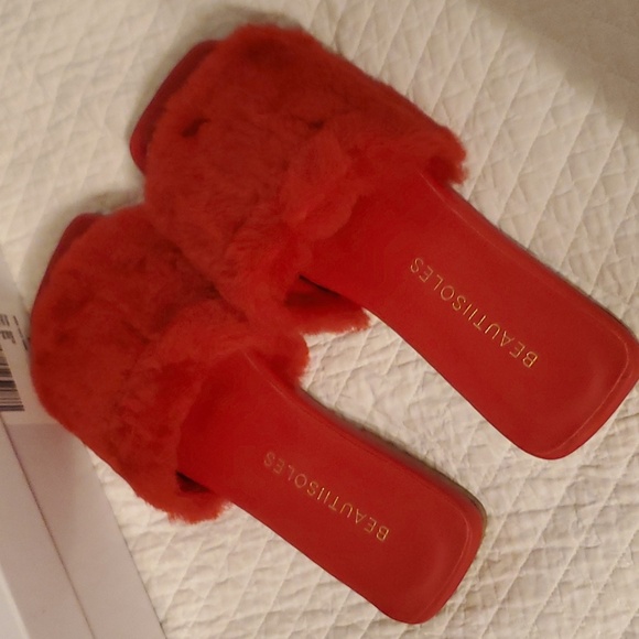 💥 Beautiisoles Sofie Cozy Slide Red Shearling Leather Shoes - Picture 8 of 13